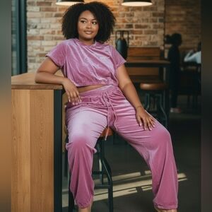 Women's Plush Velour Pantsuit in Pink